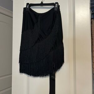 Chic Asymmetrical Black Fringe Skirt